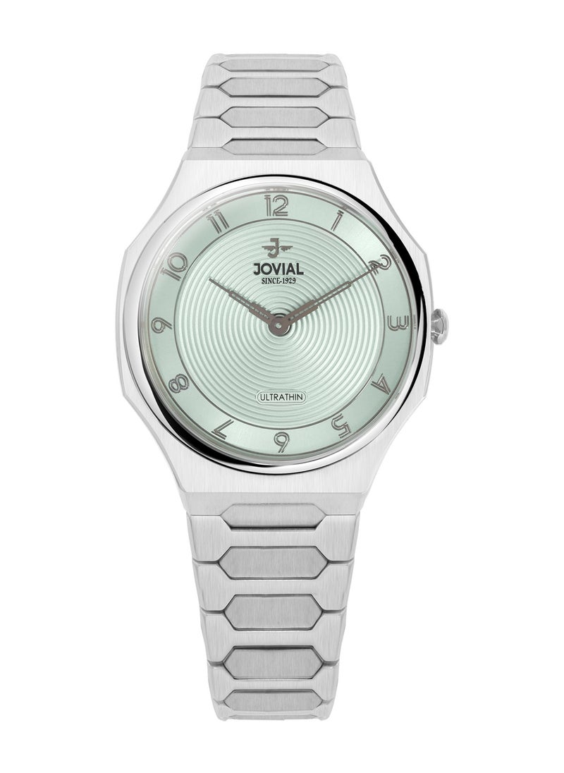 JOVIAL 1544LSMQ09E Women's Stainless Steel Band Watch, Ultrathin, 30mm, Mint Green Dial