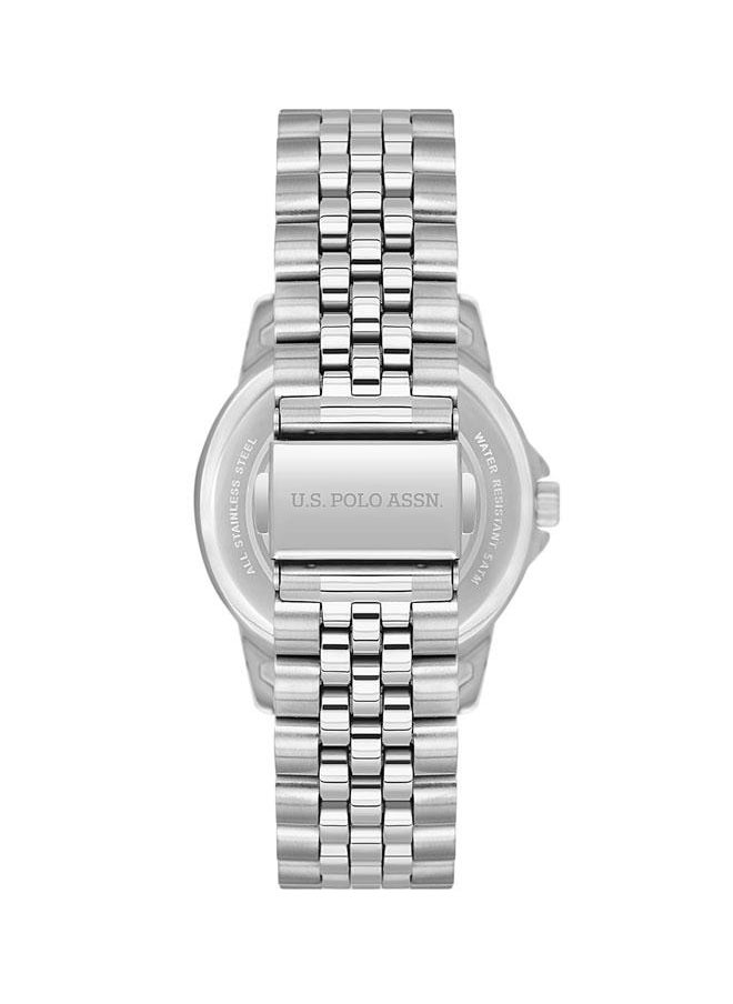 U.S. Polo Assn. Crossing Ladies' 34mm Chronograph Watch with Ice Blue Dial & Silver Stainless Steel Band - USPA2076-04, Bold Style & Rugged Durability