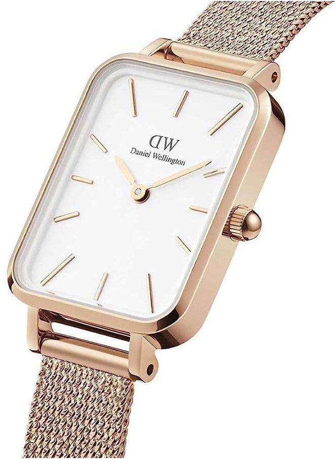 Women Quadro Pressed Mesh Rose Gold White Watch DW00100431