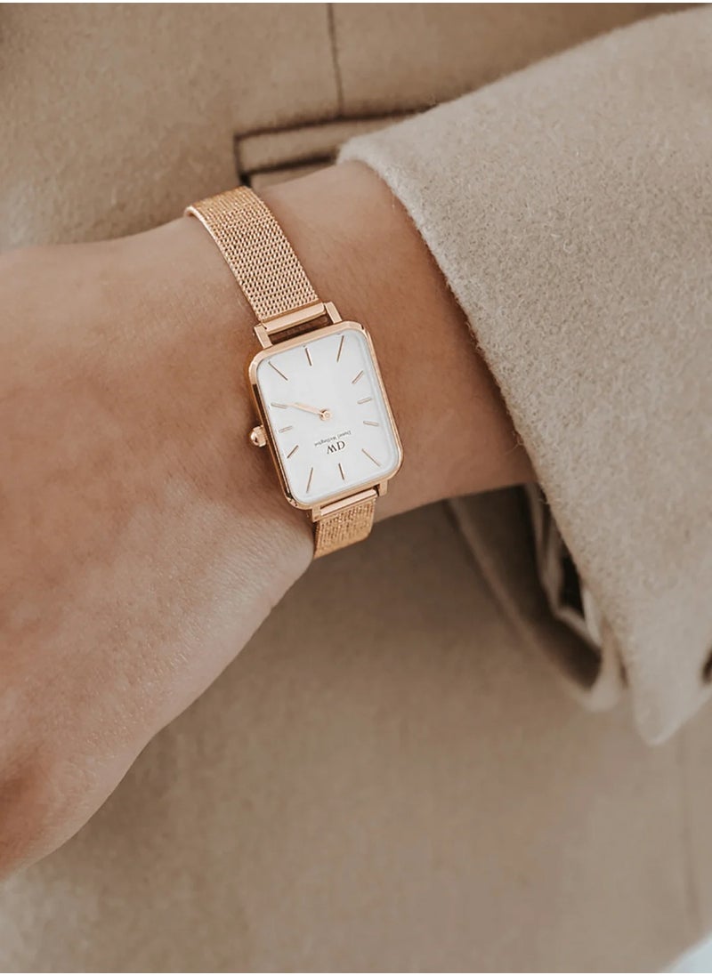 Women Quadro Pressed Mesh Rose Gold White Watch DW00100431