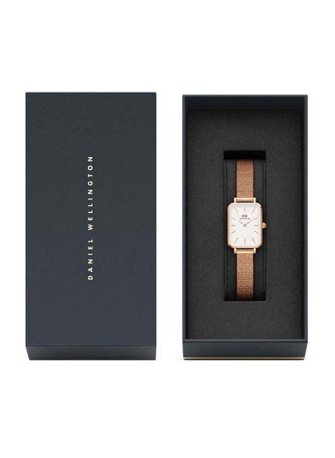 Women Quadro Pressed Mesh Rose Gold White Watch DW00100431