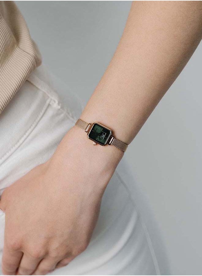 Women Quadro Mini Melrose Emerald Dial Square Stainless Steel Watch DW00100648