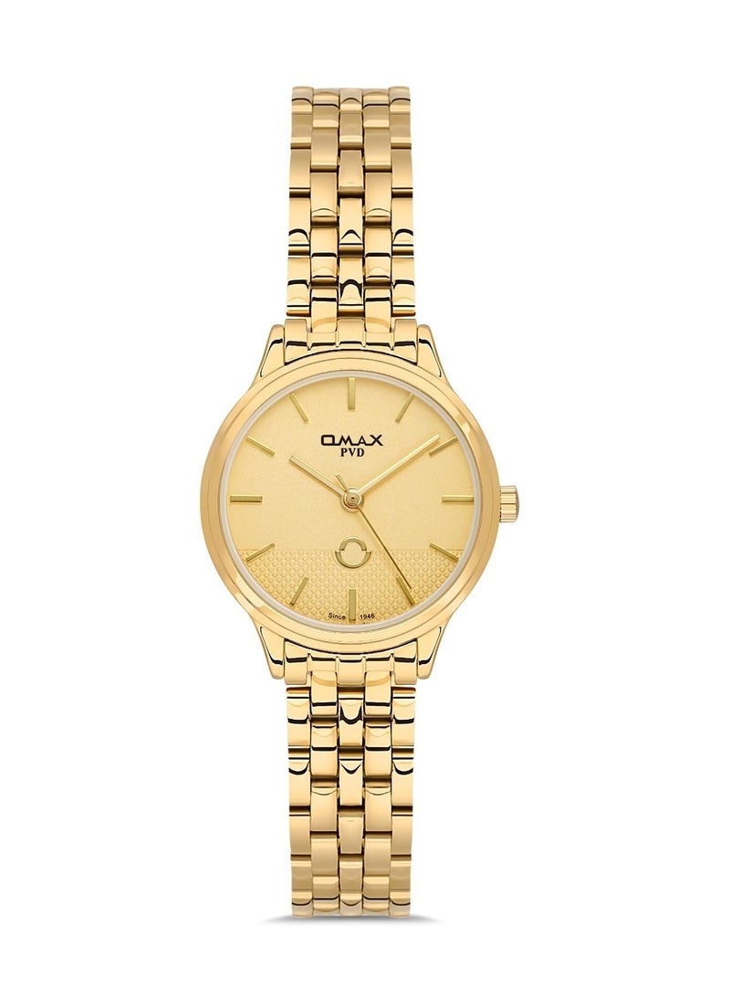 Omax Original Watches for Women Gold Stainless Steel Classic Strap 41mm Crystal Round Shape Analog Wrist Watch 100% Waterproof Formal Business Casual Wear Gifts Made in Japan 1 Year Warranty