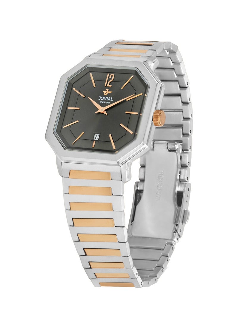 JOVIAL 18528LAMQ03E Women's Fashion Watch Stainless Steel Band Watch,28mm, Black Dial