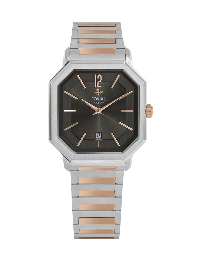 JOVIAL 18528LAMQ03E Women's Fashion Watch Stainless Steel Band Watch,28mm, Black Dial