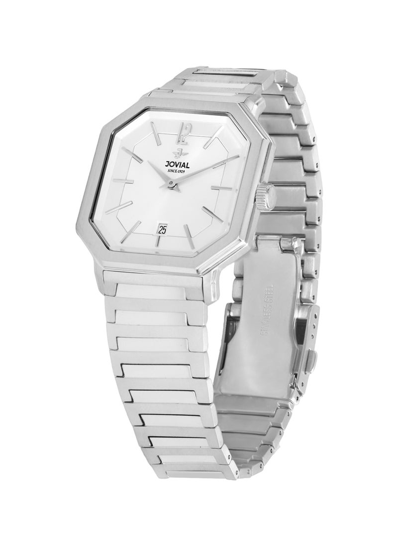 JOVIAL 18528LSMQ01E Women's Fashion Watch Stainless Steel Band Watch,28mm, White Dial
