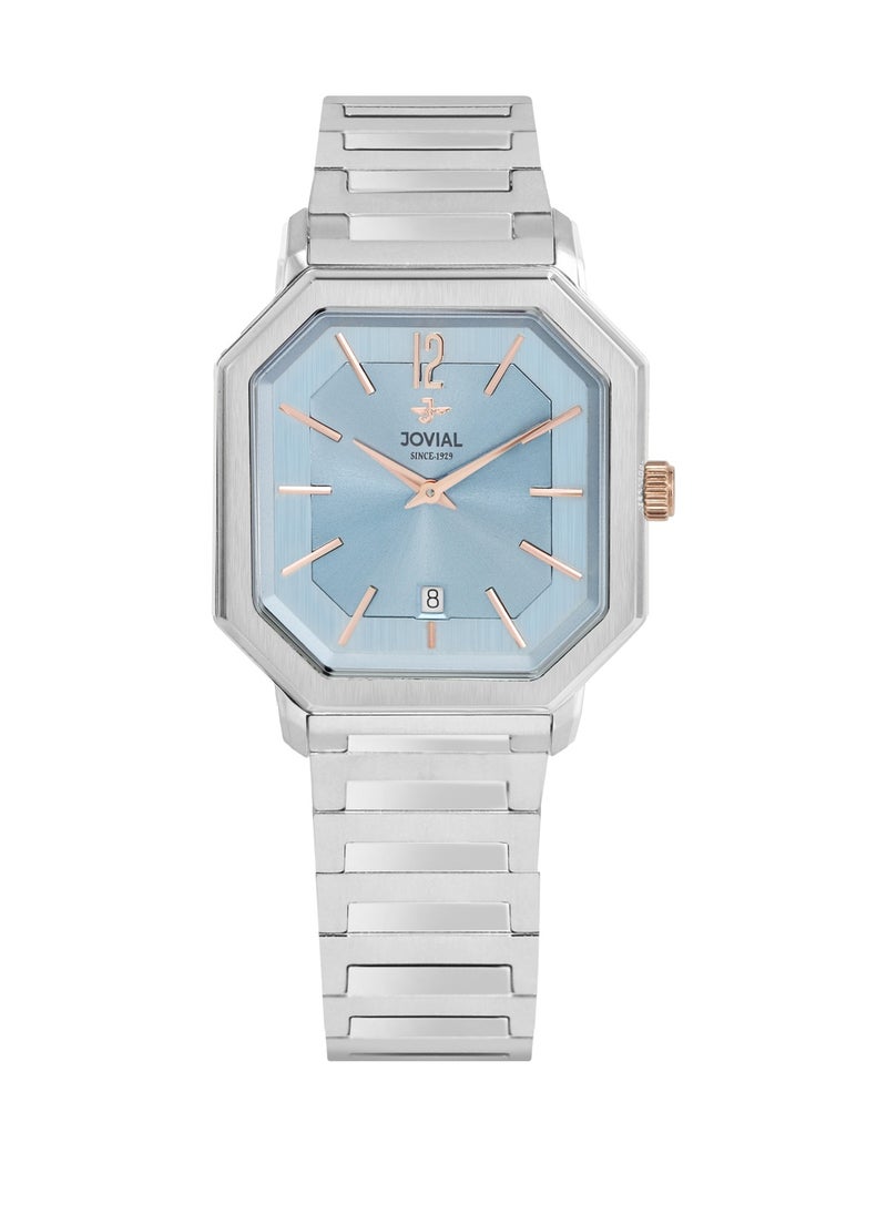 JOVIAL 18528LSMQ04E Women's Fashion Watch Stainless Steel Band Watch,28mm, Blue Dial