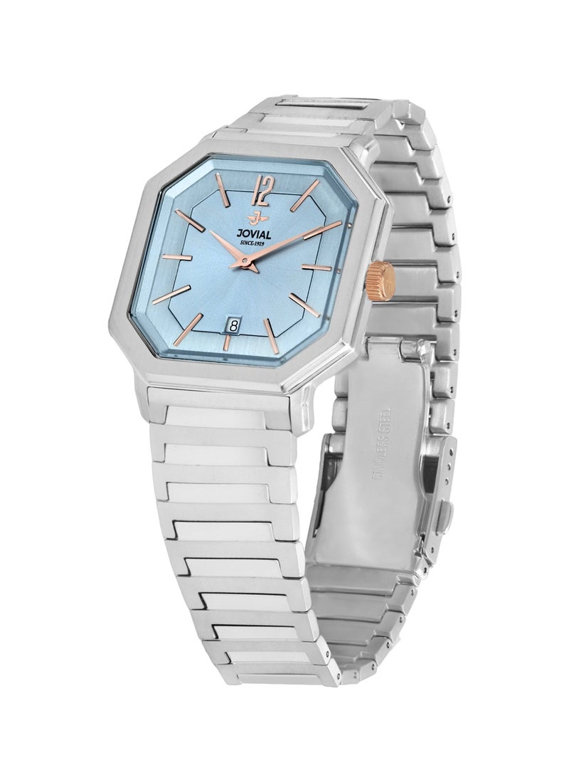 JOVIAL 18528LSMQ04E Women's Fashion Watch Stainless Steel Band Watch,28mm, Blue Dial