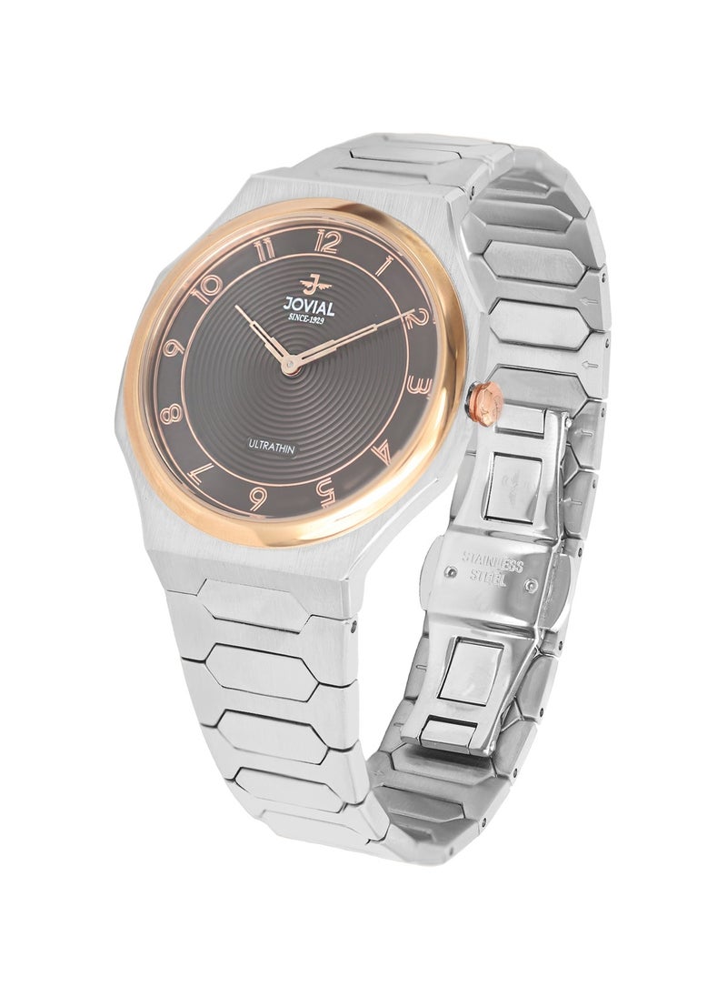 JOVIAL 1544LSMQ10E Women's Stainless Steel Band Watch, Ultrathin, 30mm, Brown Dial