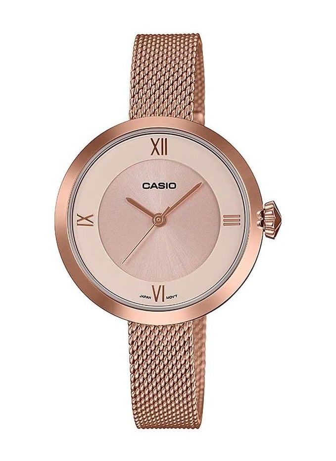 Casio LTP-E154MPG-4ADF Women's Watch - Pink Dial, Rose Gold Band