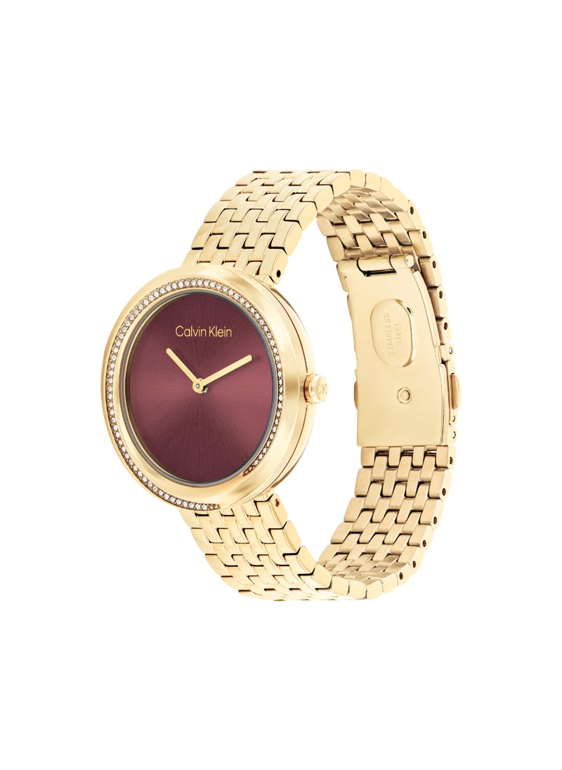CALVIN KLEIN ROUND ANALOG WOMEN'S BRONZE CASE WATCH - 25100069