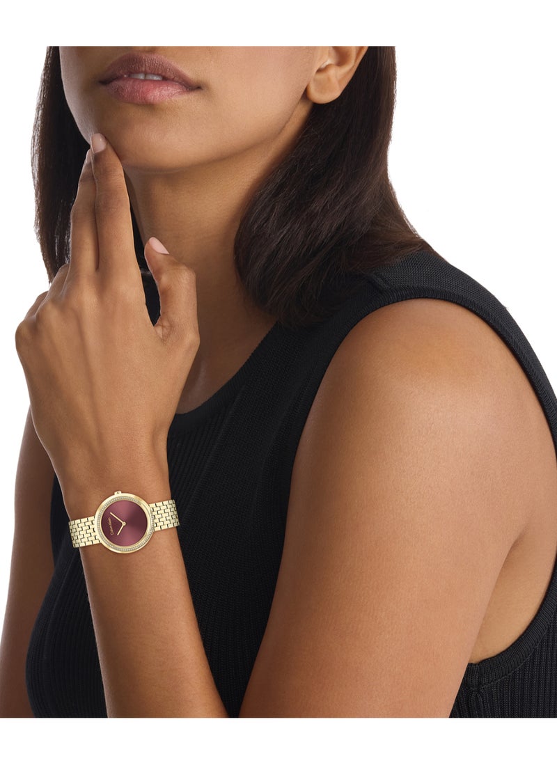 CALVIN KLEIN ROUND ANALOG WOMEN'S BRONZE CASE WATCH - 25100069