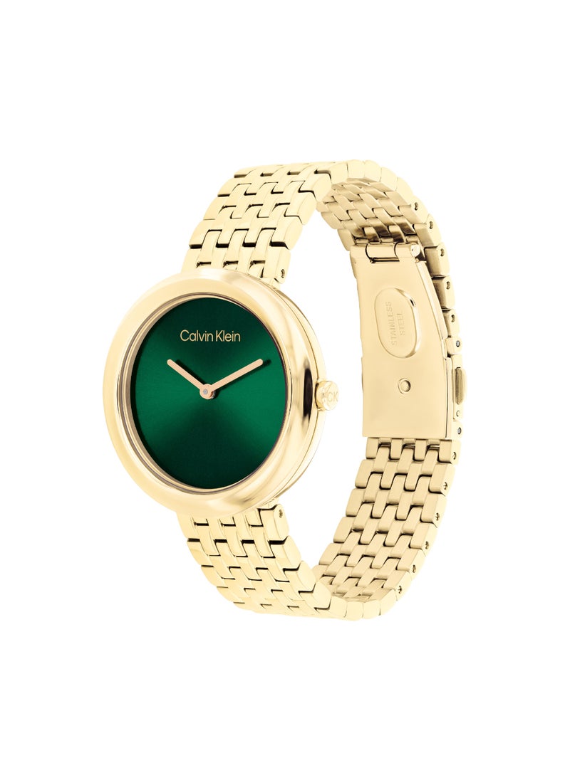 CALVIN KLEIN ROUND ANALOG WOMEN'S GREEN CASE WATCH - 25100066