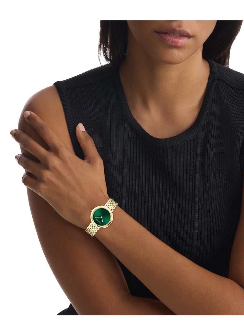 CALVIN KLEIN ROUND ANALOG WOMEN'S GREEN CASE WATCH - 25100066