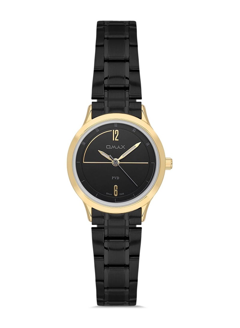 Omax Original Watches for Women Black Stainless Steel Classic Strap 41mm Gold Crystal Round Shape Analog Wrist Watch 100% Waterproof Formal Business Casual Wear Gifts Made in Japan 1 Year Warranty