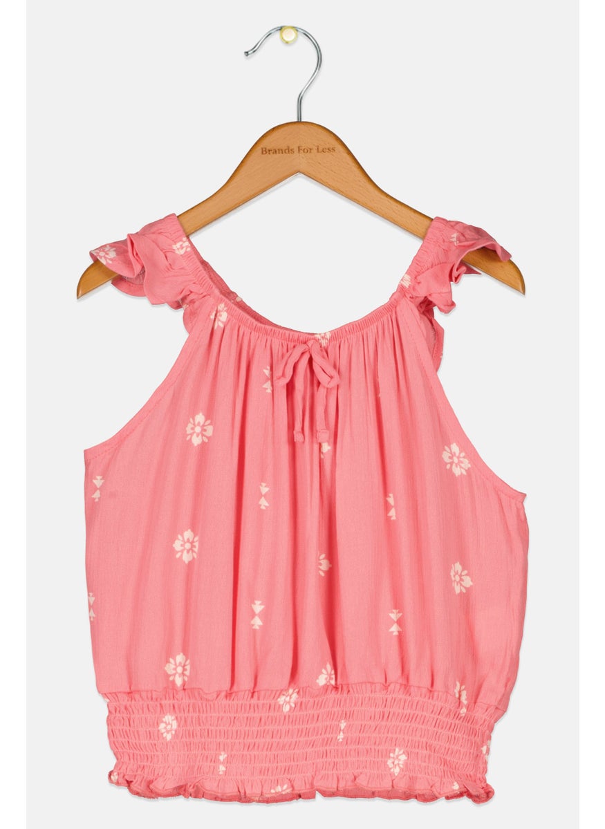 Kids Girl Floral Print Tops, Pink Combo