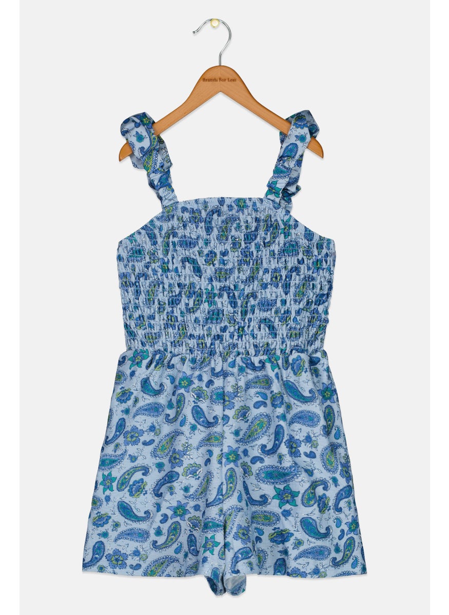 Kids Girl Paisley Print Playsuit, Blue Combo