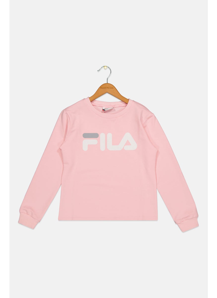 Kids Girl Brand Logog Long Sleeves Tee, Pink