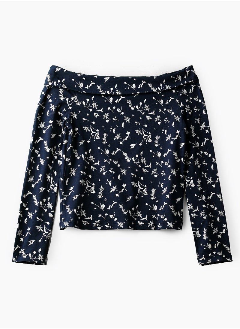 Girls' Off-Shoulder Floral Print Crop Top