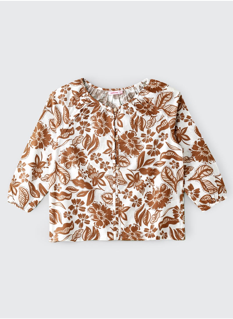 Girls' Brown Floral Button-Down Top