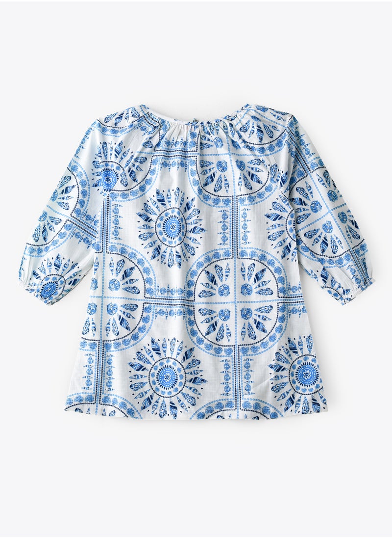 Girls' Blue Geometric Pattern Top