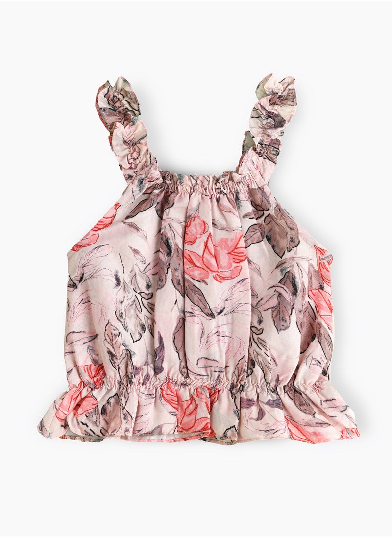 Girls Pink Floral Ruffled Top