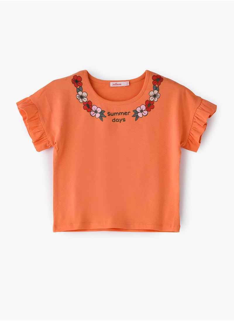 Girls' Orange 'Summer Days' T-Shirt with Floral Print