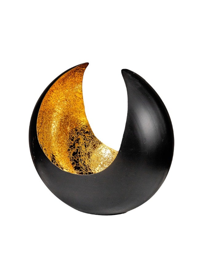 Gulf Flowers Gold Metal Moon Tealight Holder – Matt Black & Gold Finish, 25×25×H15 cm Decorative Candle Holder for Home, Events, and Gifting