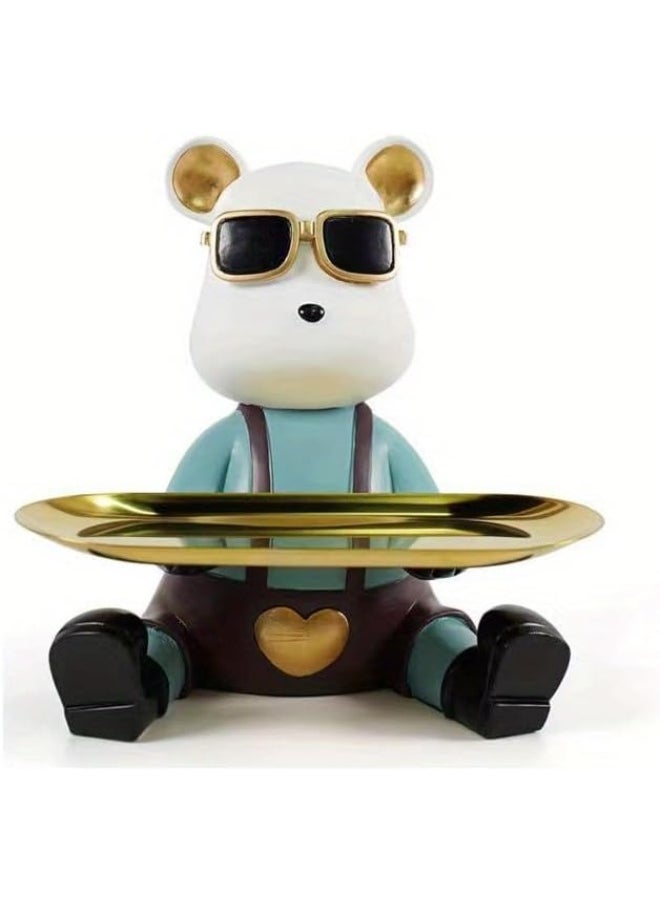 Creative Bear Sculpture Jewelry Tray Dish Key Bowl Resin Cute Animal Decorative for Entryway Coffee Living Room Shelf-Candy Tray (B)