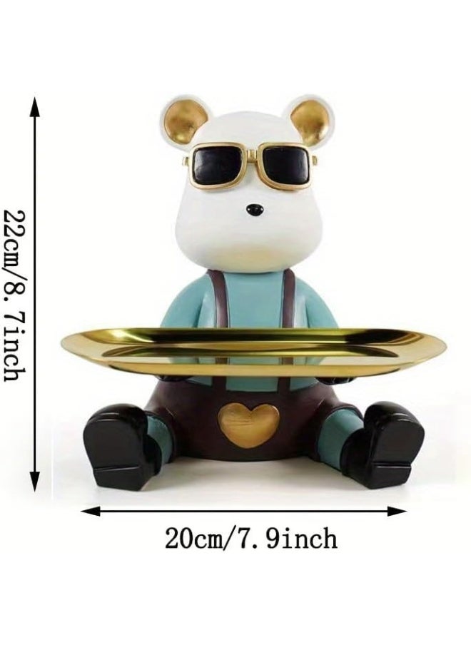 Creative Bear Sculpture Jewelry Tray Dish Key Bowl Resin Cute Animal Decorative for Entryway Coffee Living Room Shelf-Candy Tray (B)