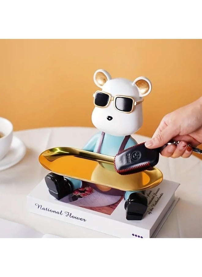 Creative Bear Sculpture Jewelry Tray Dish Key Bowl Resin Cute Animal Decorative for Entryway Coffee Living Room Shelf-Candy Tray (B)