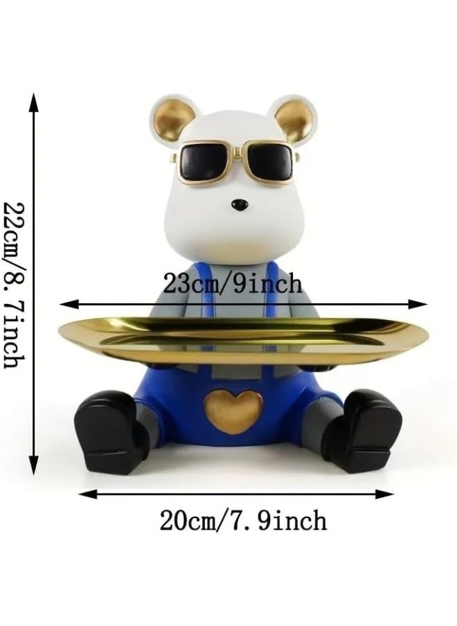 Creative Bear Sculpture Jewelry Tray Dish Key Bowl Resin Cute Animal Decorative for Entryway Coffee Living Room Shelf-Candy Tray (A)