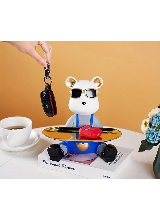 Creative Bear Sculpture Jewelry Tray Dish Key Bowl Resin Cute Animal Decorative for Entryway Coffee Living Room Shelf-Candy Tray (A)