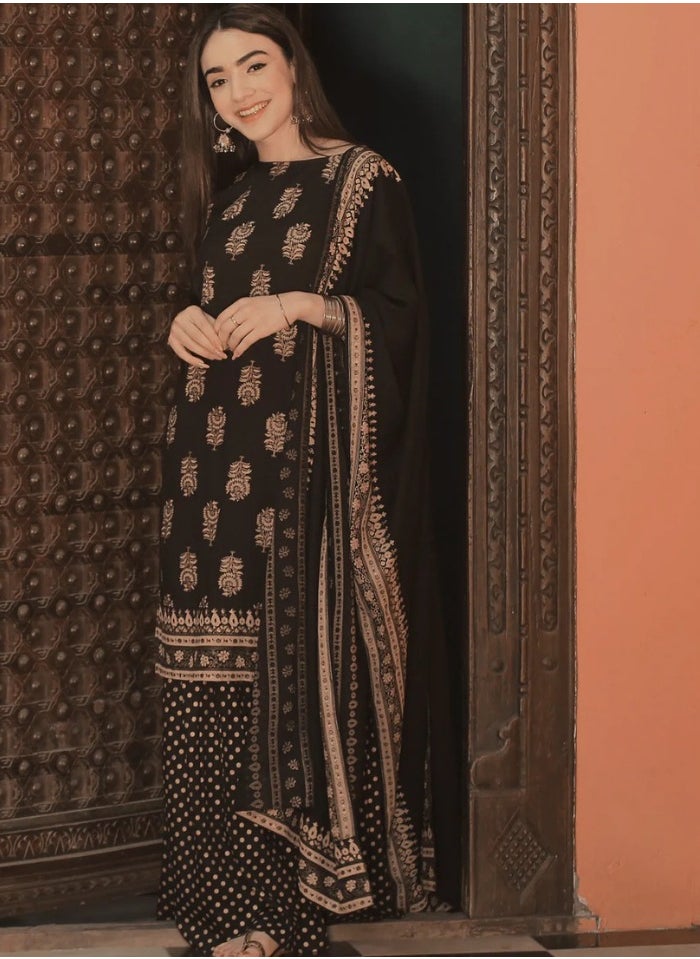 Black Festive Gold Gharara Kurta Dupatta Set