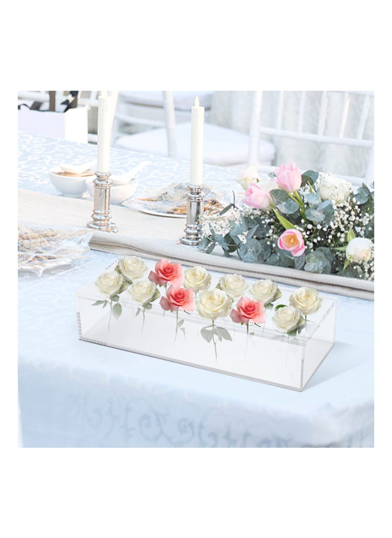SYOSI Clear Acrylic Flower Vase, 12 Inches Long Rectangular Floral Centerpiece, for Dining Table, Weddings Home Decor