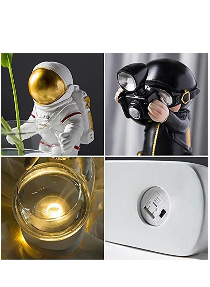 Astronaut Planter Spaceman Glass Vase Astronaut Resin Hydroponics Flower Vases Led Light Nordic Modern Succulent Flower Pot Creative Decor White for Home Office Table