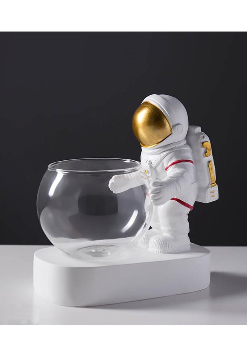 Astronaut Planter Spaceman Glass Vase Astronaut Resin Hydroponics Flower Vases Led Light Nordic Modern Succulent Flower Pot Creative Decor White for Home Office Table