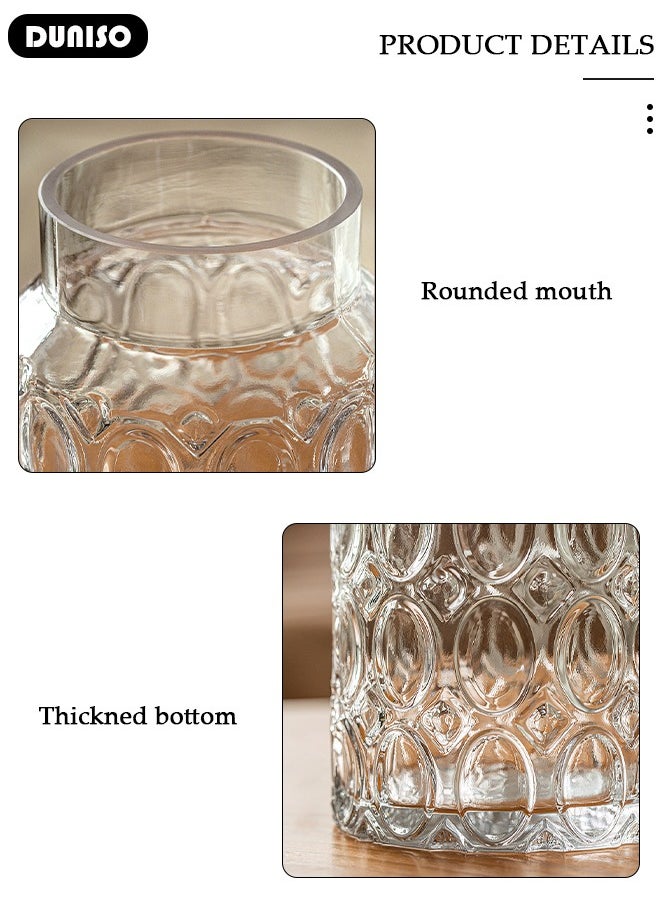 Clear Glass Vase, Modern Decorative Vase, Large Irregular Shape Vintage Flower Vase, Minimalist Ins Style Embossed Glass Vase for Wedding Table Decorations Centerpieces, Crystal Vase for Living Room, Bedroom, Kitchen, Dining Table, Mantle