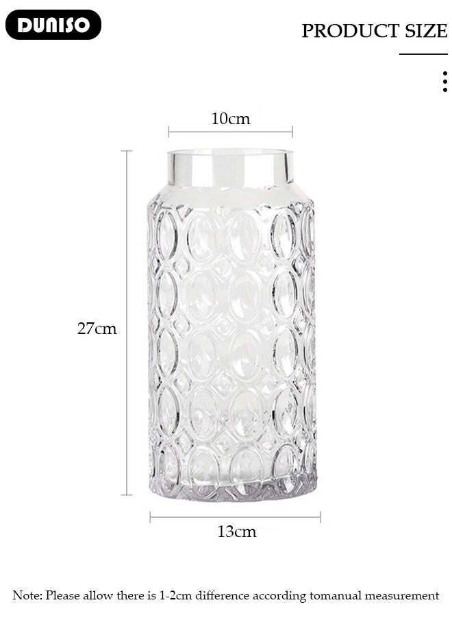 Clear Glass Vase, Modern Decorative Vase, Large Irregular Shape Vintage Flower Vase, Minimalist Ins Style Embossed Glass Vase for Wedding Table Decorations Centerpieces, Crystal Vase for Living Room, Bedroom, Kitchen, Dining Table, Mantle