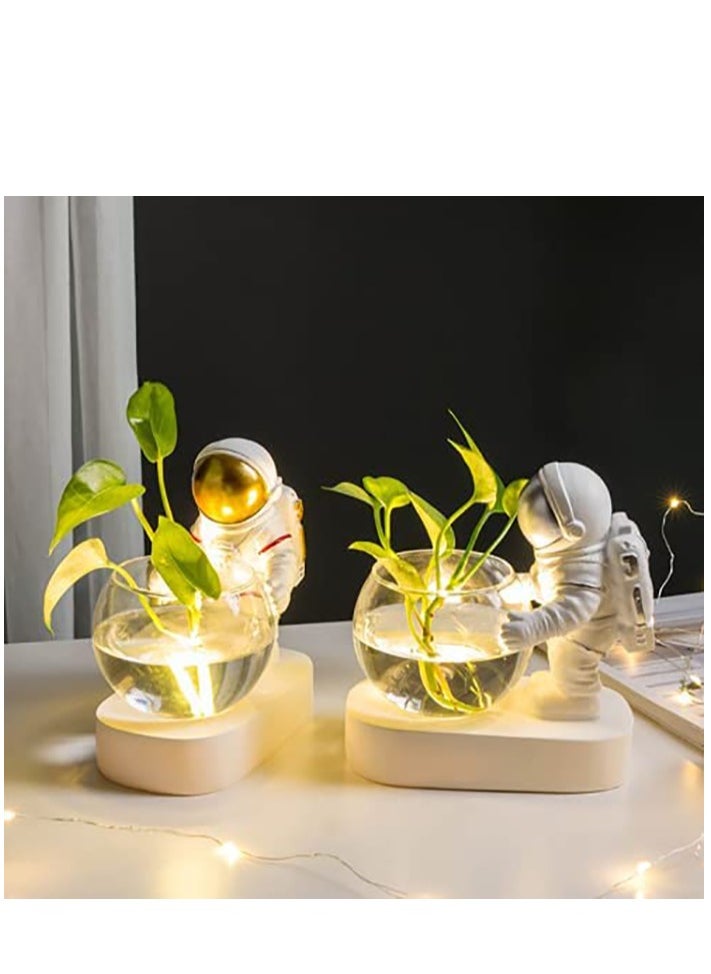 Astronaut Planter Spaceman Glass Vase Astronaut Resin Hydroponics Flower Vases Led Light Nordic Modern Succulent Flower Pot Creative Decor White for Home Office Table