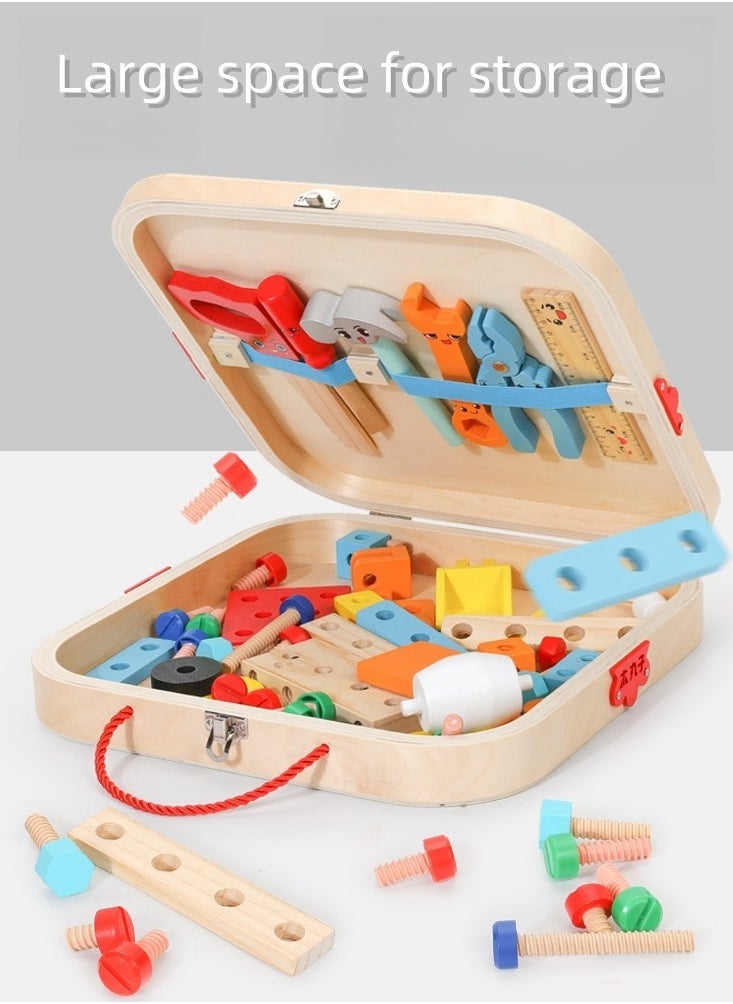 Wooden children's portable tool box for screw tightening, disassembly and repair DIY multi-functional toy for boys' pretend play, an educational toy for children. DIY screw assembly set for children, portable design, multi-functional, large capacity, skill cultivation for hands-on practice, suitable for boys aged 3 to 10 as a birthday gift set.