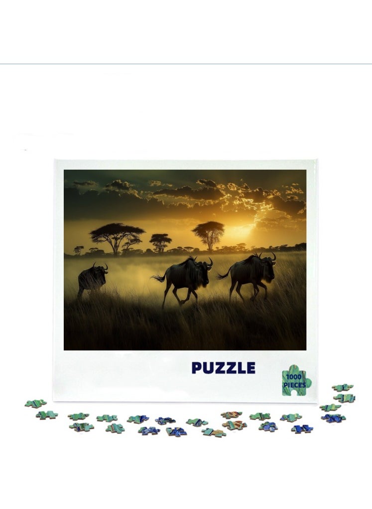 1000-Piece Dusk Prairie Herd Landscape Jigsaw Puzzle