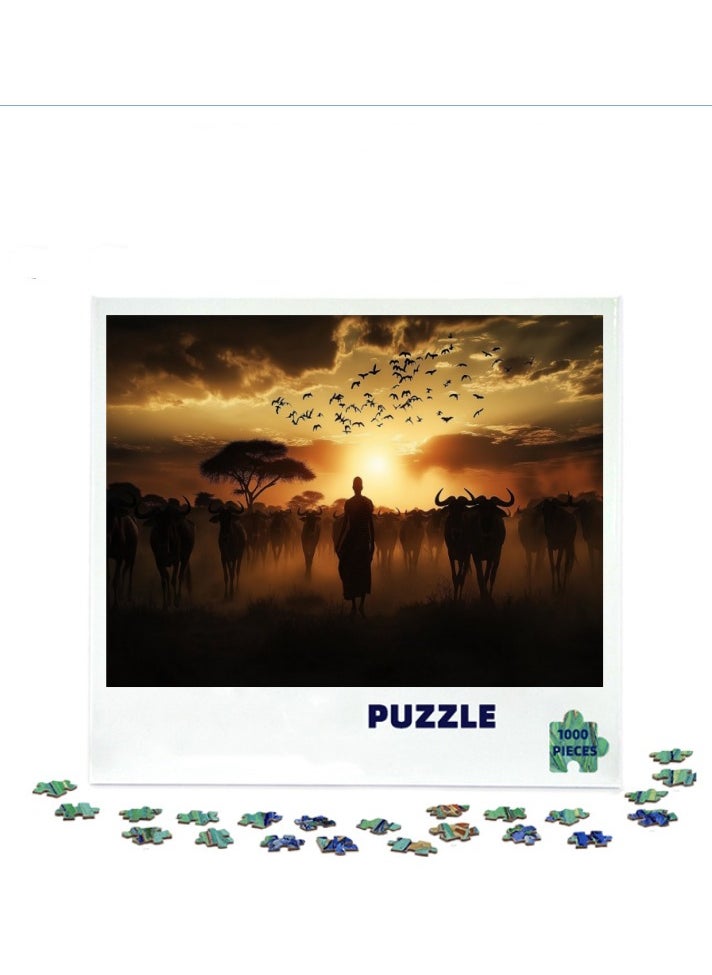 1000-Piece Dusk Prairie Cattle Landscape Jigsaw Puzzle