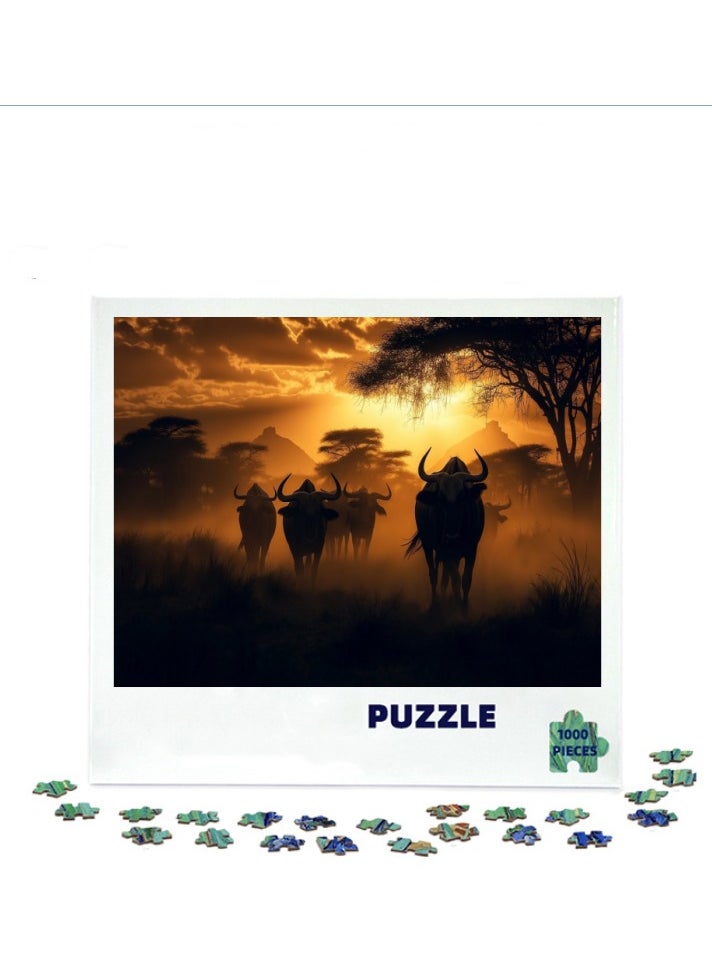 1000-Piece Twilight Prairie Cattle Scene Jigsaw Puzzle