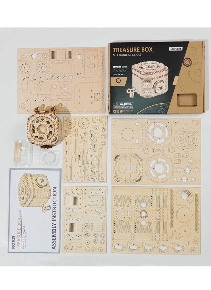 ROKR Treasure Box Mechanical Gears 3D Wooden Puzzle LK502 Premium 3D Puzzle Building Kits for Adults & Teens - Decorative Home Décor, Ramadan & Holiday Gift (Eid and Birthday) for Puzzle Enthusiasts, Stress Relief STEM Project