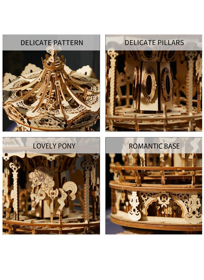 ROKR Romantic Carousel Mechanical Music Box 3D Wooden Puzzle AMK62 Premium Building Kits for Adults & Teens - Decorative Home Décor, Ramadan & Holiday Gift (Eid and Birthday) for Puzzle Enthusiasts, Stress Relief STEM Project