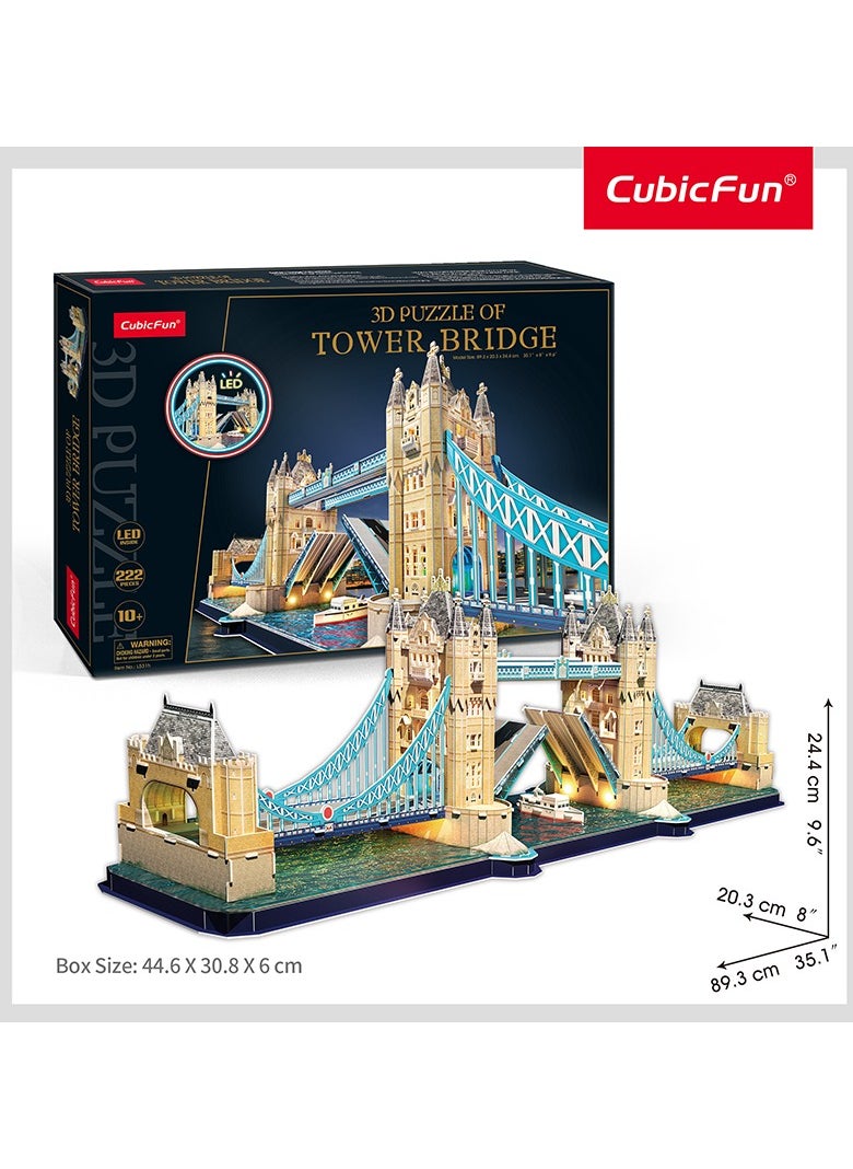 CubicFun 3D LED Puzzles Tower Bridge 222 Pieces | Building Kit | For Adults and Children