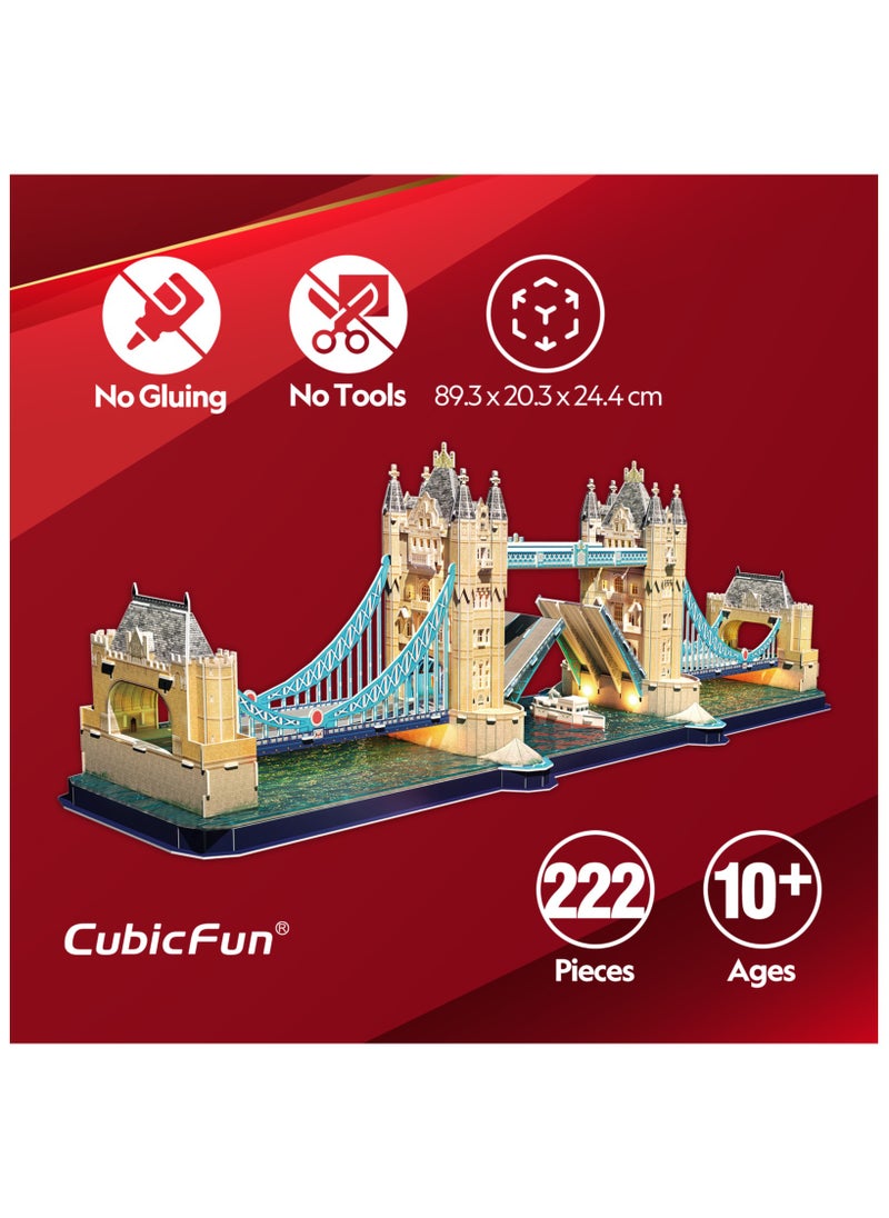 CubicFun 3D LED Puzzles Tower Bridge 222 Pieces | Building Kit | For Adults and Children