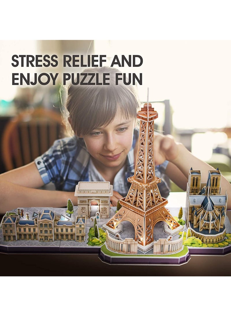 CubicFun 3D LED Puzzles City Line Paris 115-Pieces, Battery Operated | Building Kit | For Adult and Children