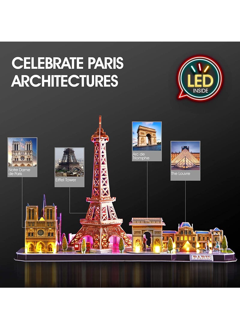 CubicFun 3D LED Puzzles City Line Paris 115-Pieces, Battery Operated | Building Kit | For Adult and Children